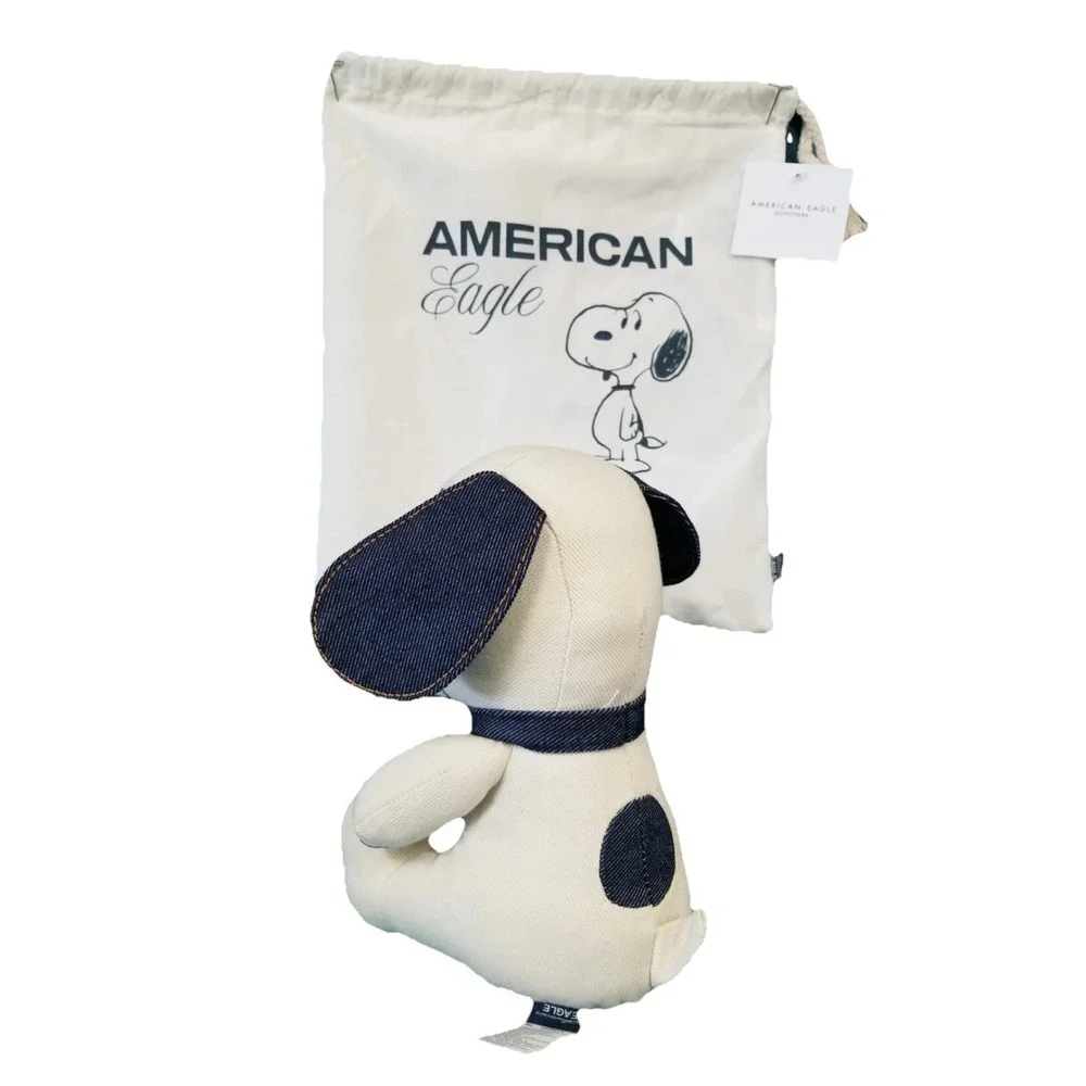 American‎ Eagle + Peanuts Snoopy Canvas Denim Plush Toy Gift Bag Dead Stock NWT